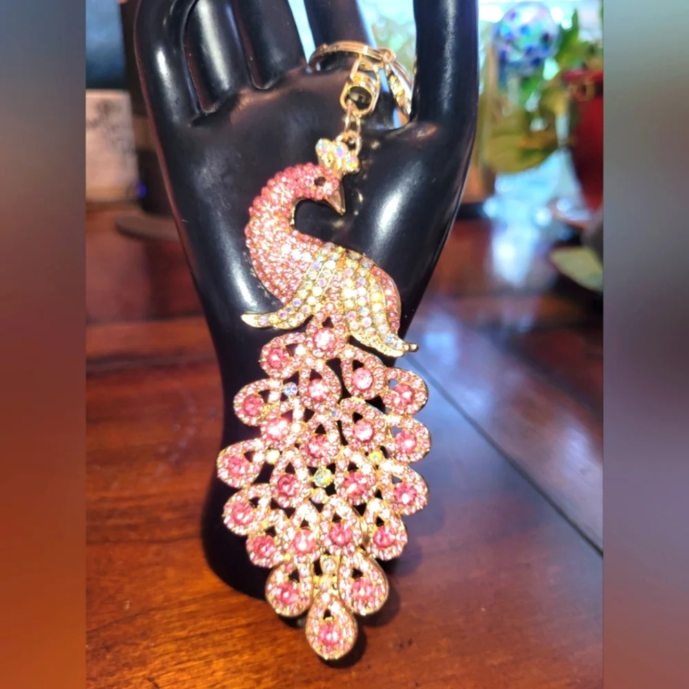 Bag Charm of Pink Peacock - Picture 1 of 4